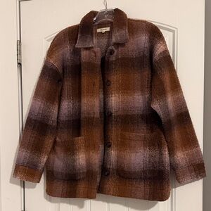 Madewell Brown and Purple Plaid Teddy Jacket